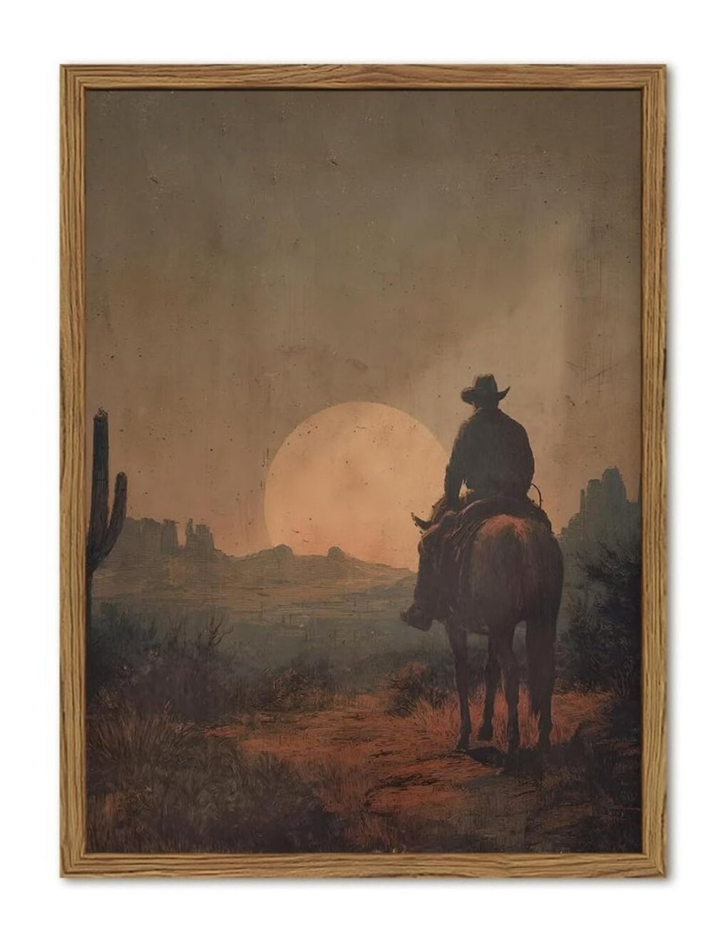 Vintage Cowboy Wall Art Western Country Wall Decor Painting, Southwestern Desert